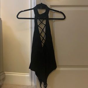 black lace up bodysuit